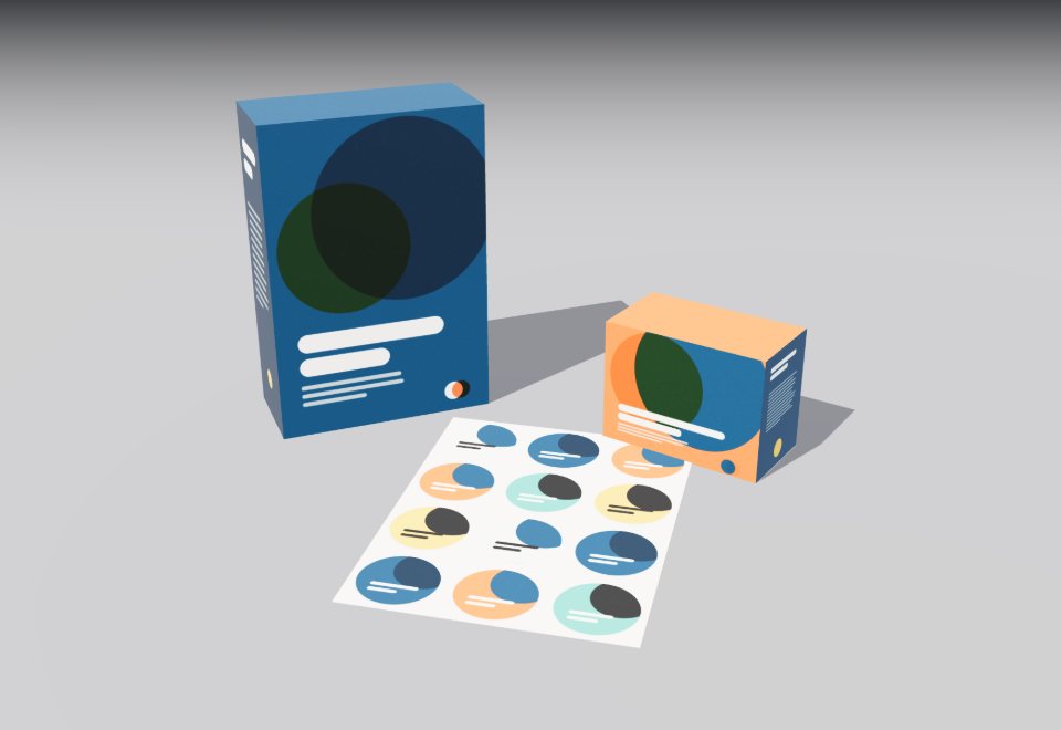Printed cartons with a sheet of round labels
